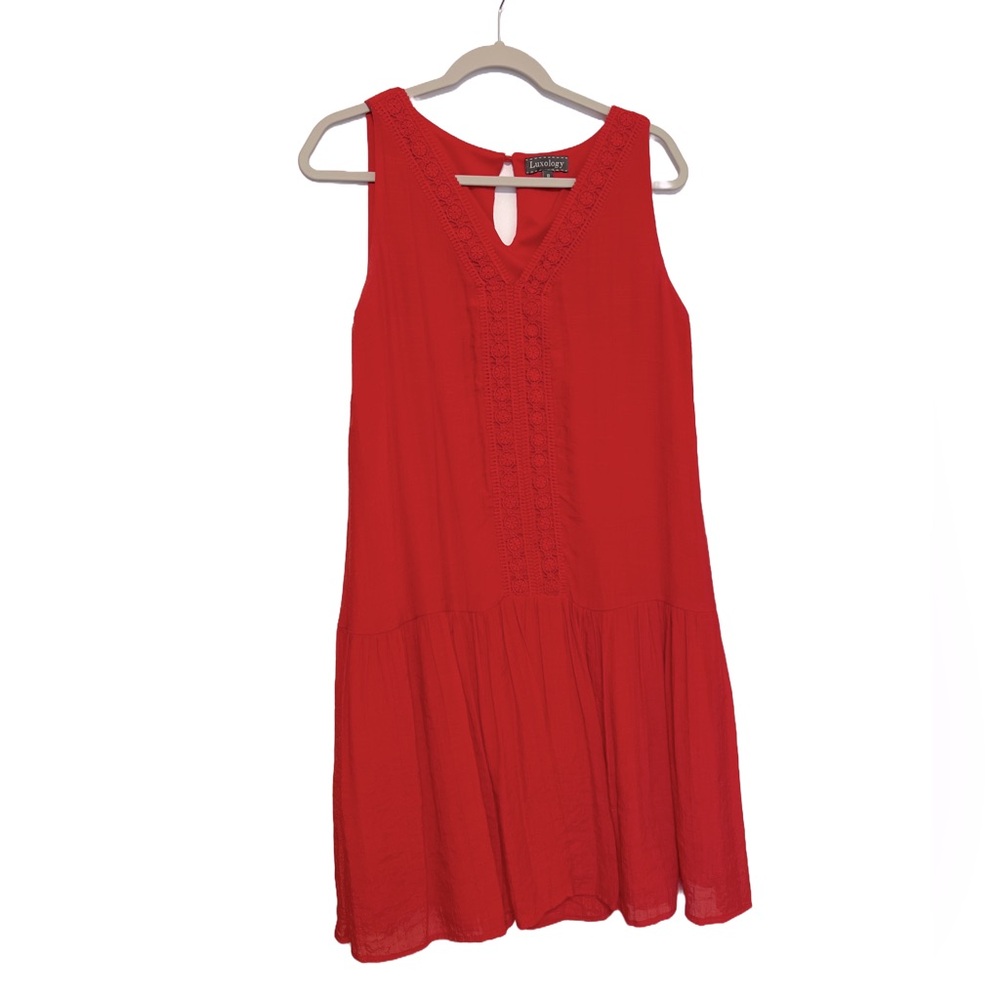 Luxology sleeveless beach flowy lined dress, red size 10